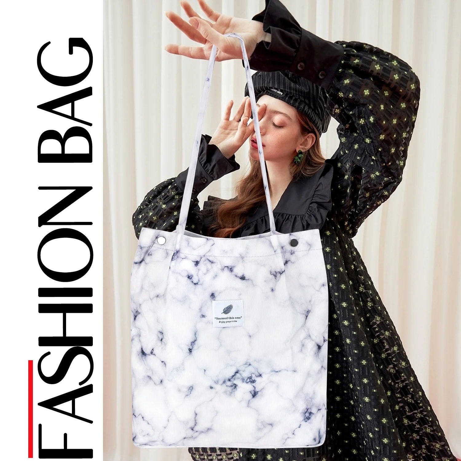 Corduroy Tote Bag Large for Women Girl Lady Canvas Shoulder Cord Purse with Inner Pocket (Brown)